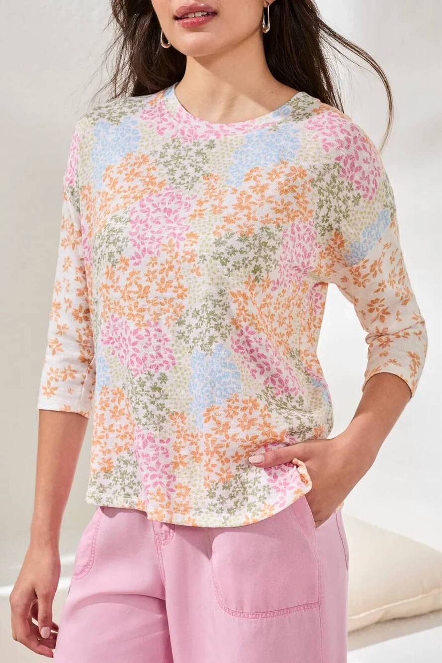 NEW TRIBAL women's 3/4 sleeve crew neck top in daffodil